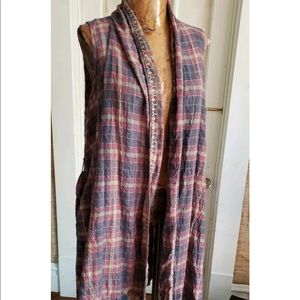 Johnny Was plaid draped embroidered vest size XL